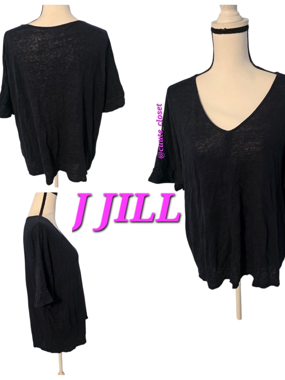 J Jill Nvy Blue Linen V-Neck Short Sleeve Top
